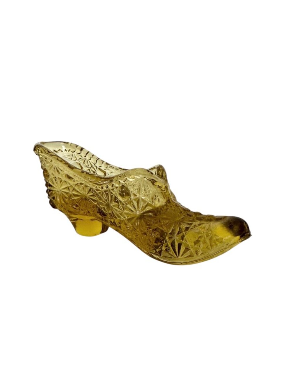 Vintage Amber Pressed Glass Daisy & Button Slipper Shoe Cottagecore Retro Fairy